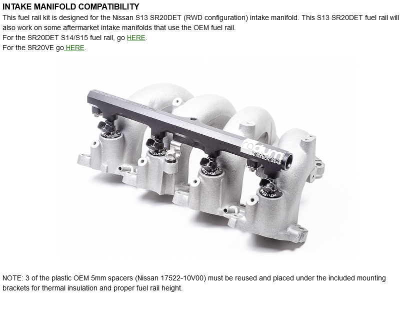 Radium Engineering S13 Silvia SR20DET Fuel Rail Top Feed Conversion Kit