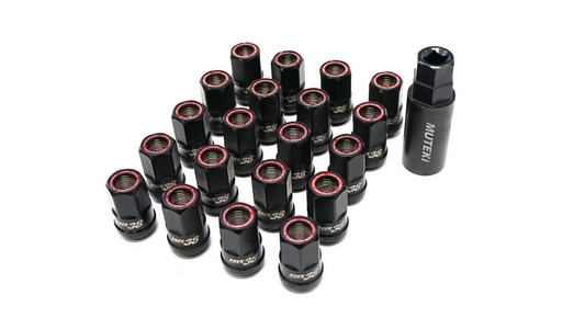 Wheel Mate Muteki HR38 Open End Lug Nuts 12x1.25 Black Chrome / Red Ring