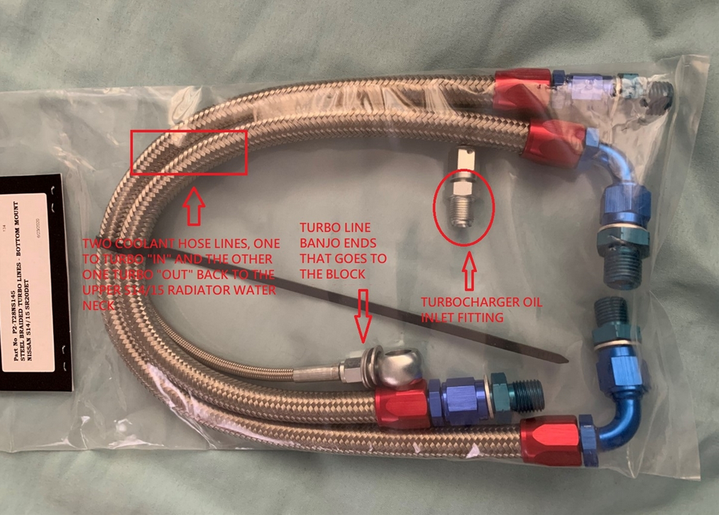 P2M Nissan S14/S15 SR20DET Steel Braided Turbo Line Kit - Bottom Mount