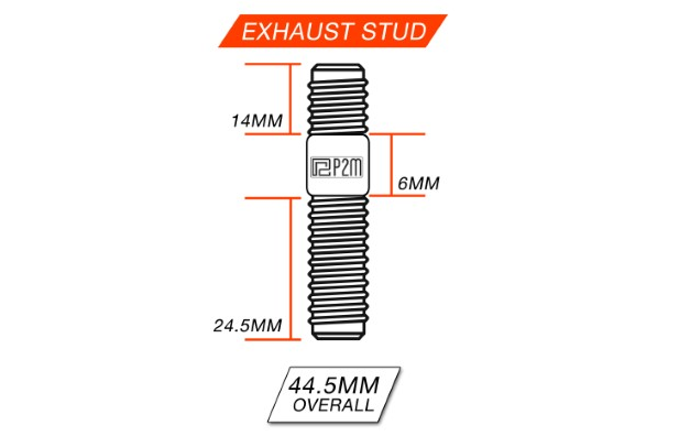 P2M 3-Pcs Stainless Exhaust Double Head Stud Nut Set - M10X1.25