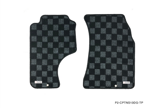 P2M S13 240sx Front Checkered Race Floor Mats - Dark Grey