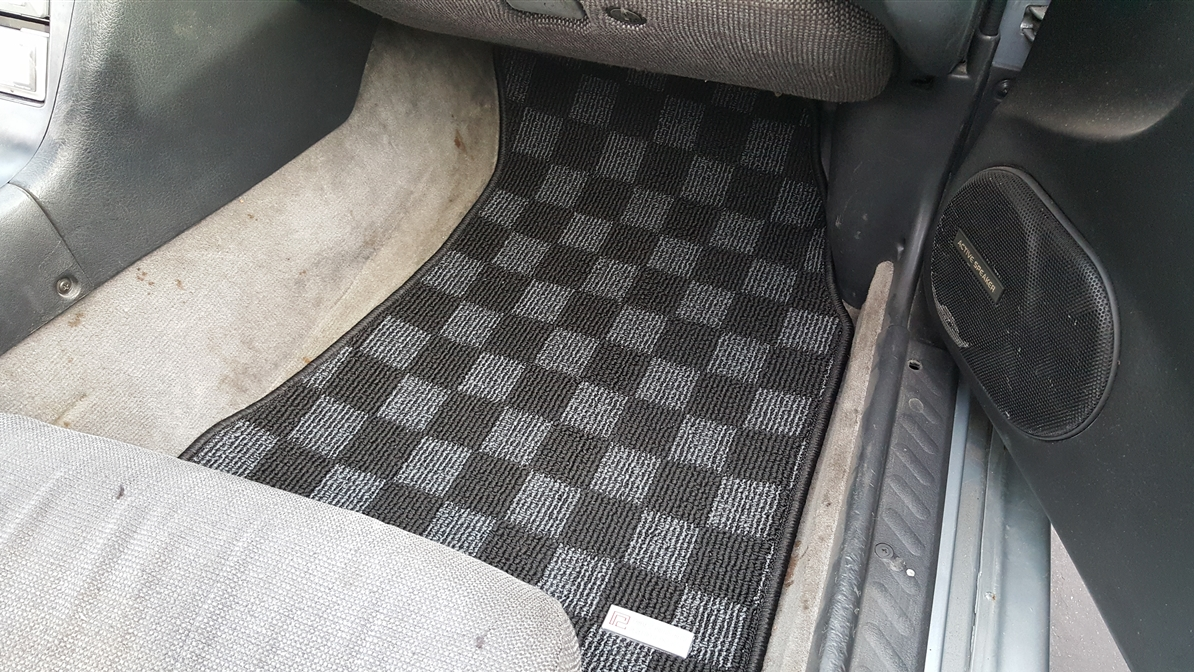 P2M S13 240sx Front Checkered Race Floor Mats - Dark Grey