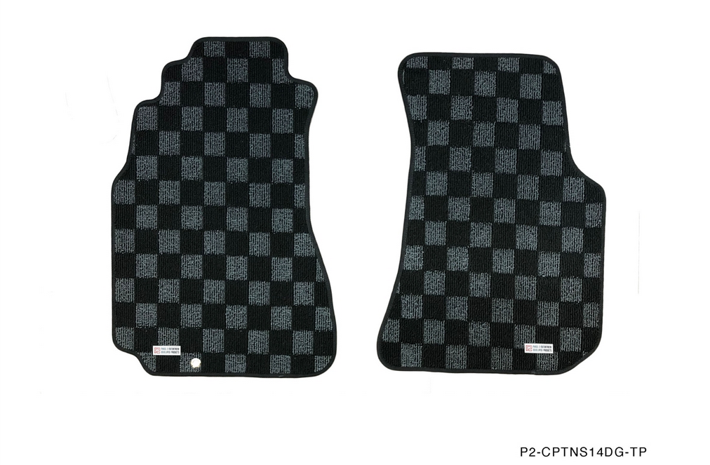P2M S14 240sx Front Checkered Race Floor Mats - Dark Grey