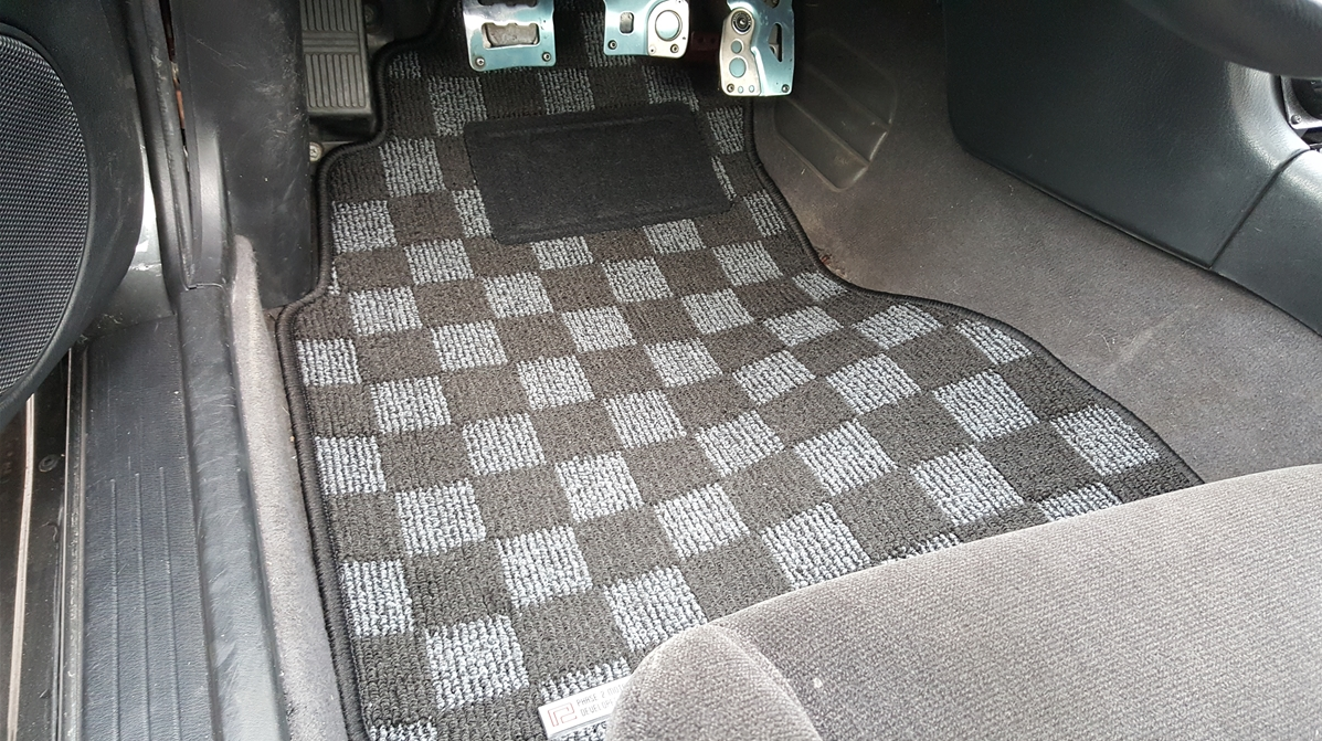 P2M S14 240sx Front Checkered Race Floor Mats - Dark Grey