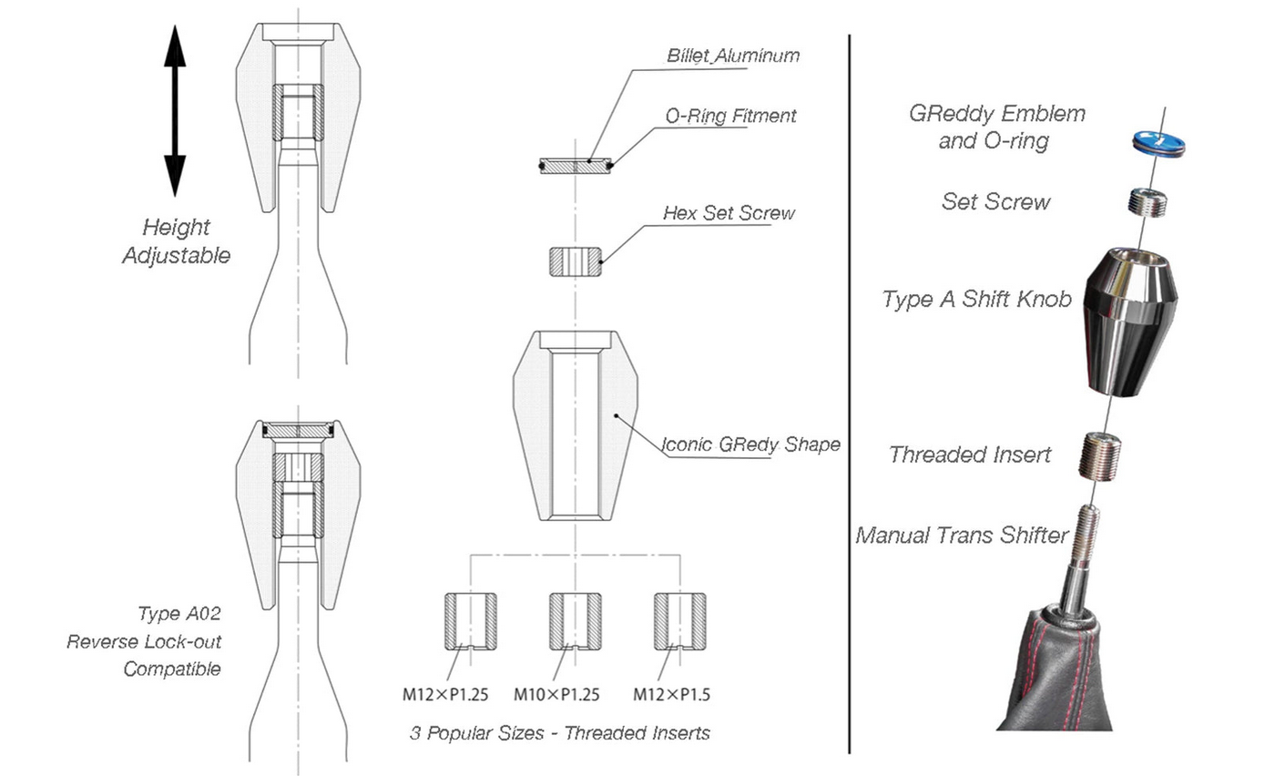 Greddy Polished Shift Knob A02 - Low Type w/ Reverse Lockout Lever