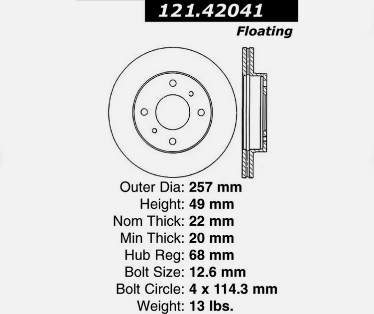 Centric C-Tek 240sx S13 / S14 (89-96) 4 Lugs Front Rotor - SINGLE