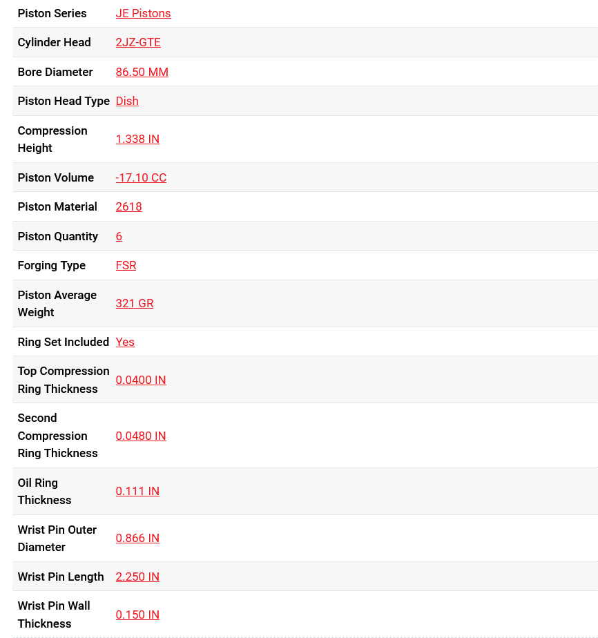 JE Pistons Toyota 2JZ GTE 86.50 mm Bore 8.5:1 KIT - Set/6