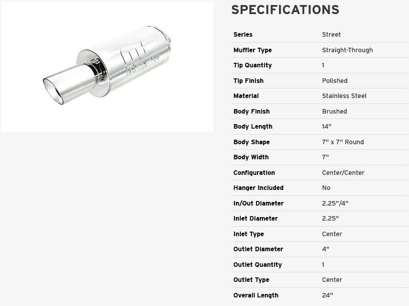 MagnaFlow Street Exhaust Muffler Chrome SS - 14X7X7 - 2.25 inlet / 4 Tip