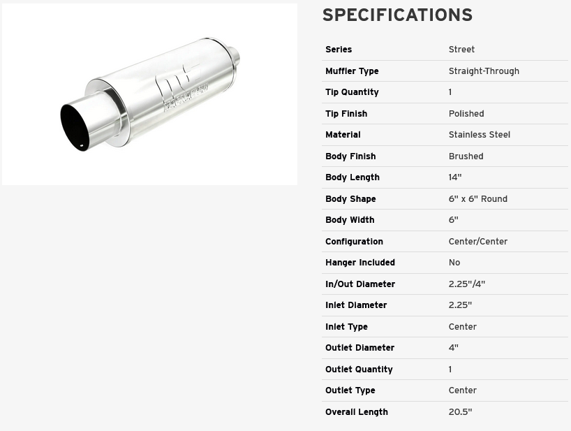 MagnaFlow Street Exhaust Muffler Chrome SS - 14X6X6 - 2.25 in let / 4 Tip