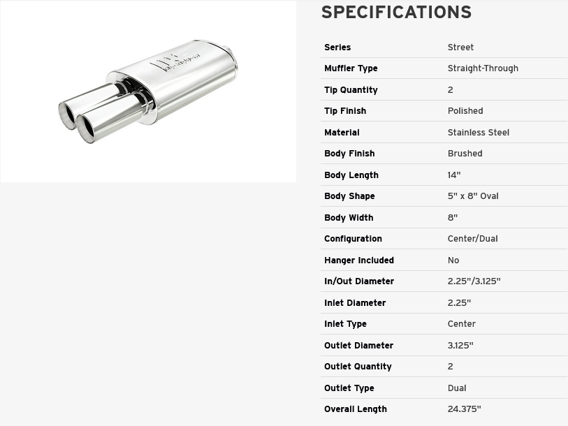 MagnaFlow Street Exhaust Muffler Chrome SS - 14X5X8 - 2.25 inlet / 3 Tip