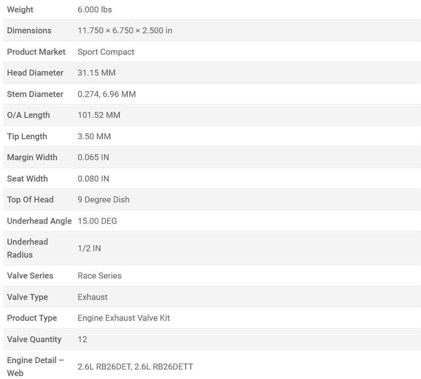 Manley Race Flo Series Nissan RB26DETT Exhaust Valve Kit - 31.15mm