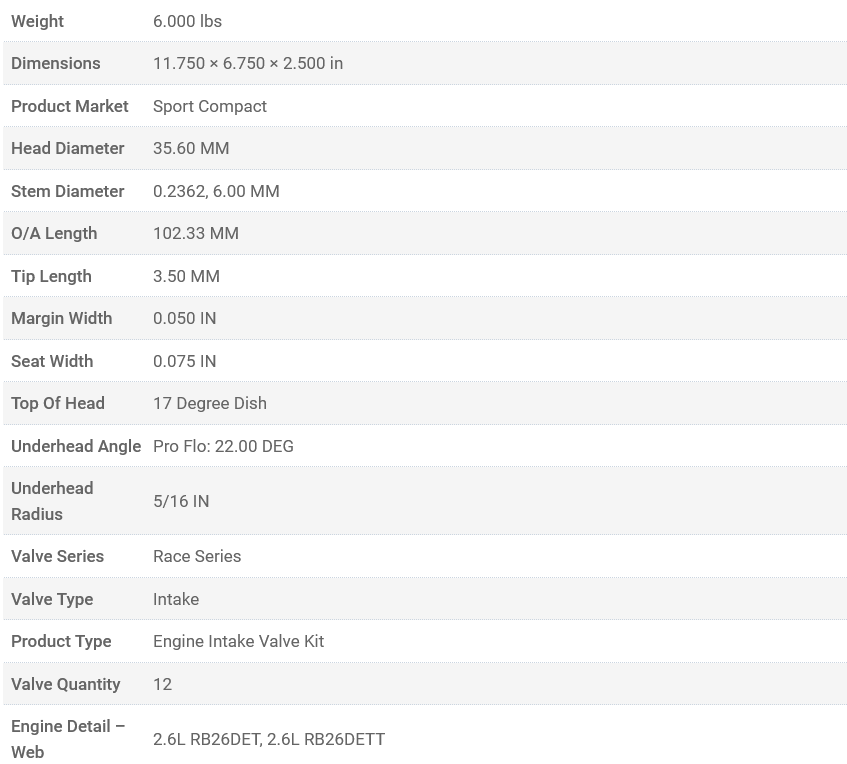 Manley Race Flo Series Nissan RB26DETT Intake Valve Kit - 35.6mm