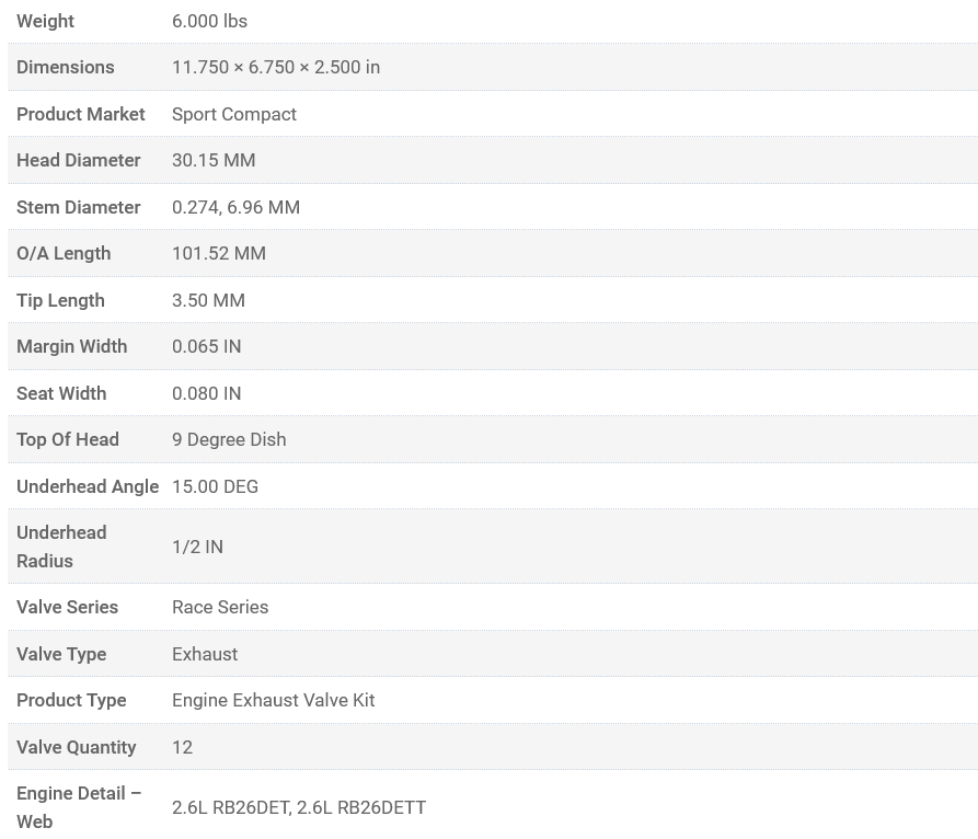 Manley Race Flo Series Nissan RB26DETT Exhaust Valve Kit - 30.15mm