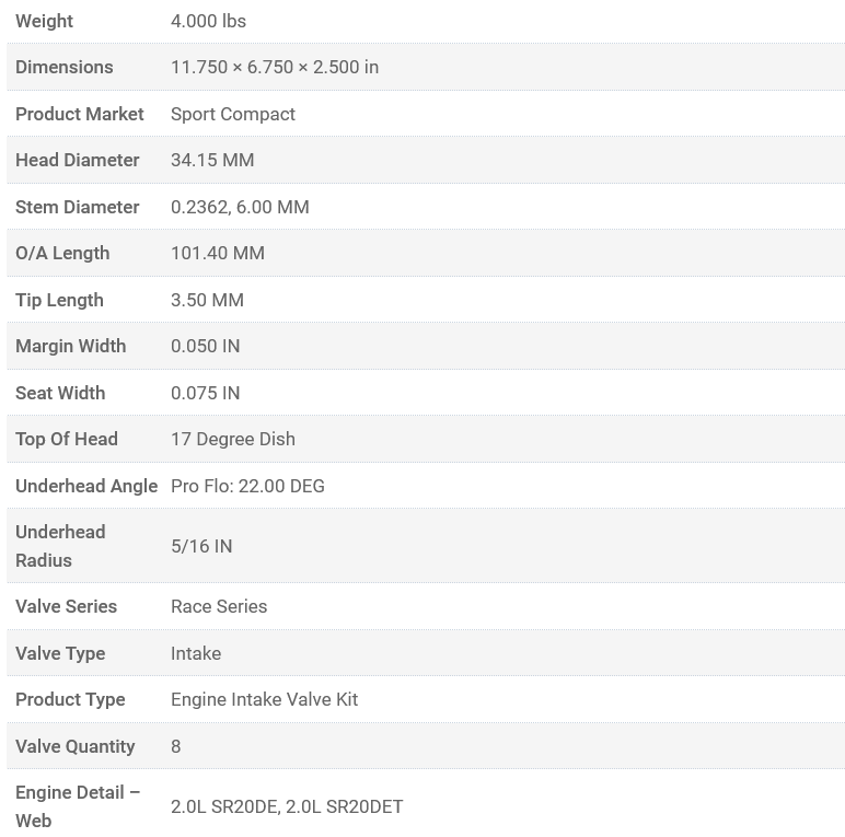 Manley Race Series Nissan SR20DET / SR20DE Intake Valve Kit - 34.15mm