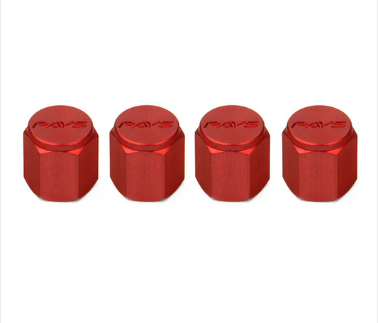 Rays Aluminum Wheel Air Valve Cap Set - Red