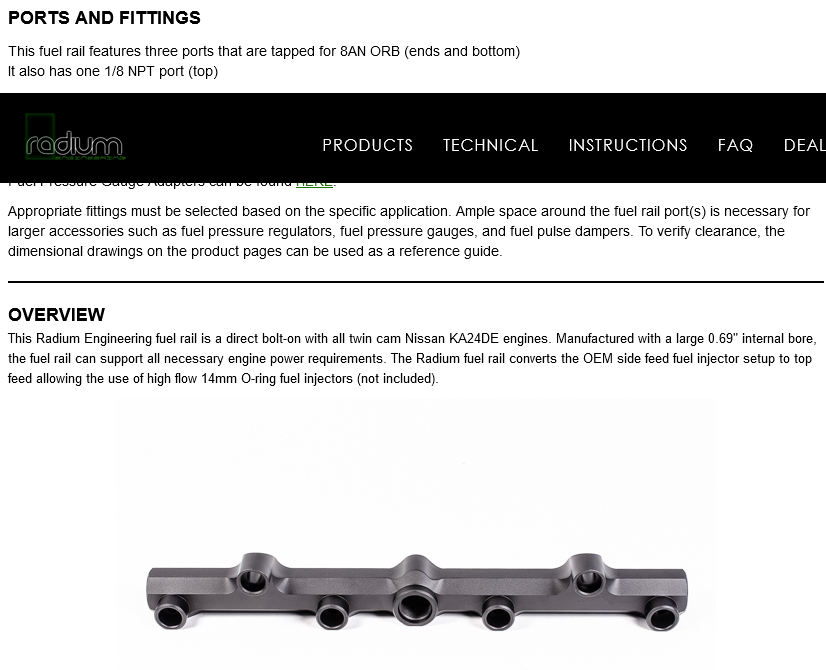 Radium Engineering Nissan 240sx KA24DE Top Feed Conversion Fuel Rail