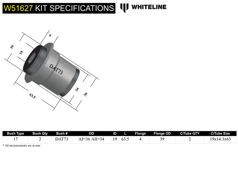 Whiteline Front Lower Inner Control Arm Bushings - 89-98 240SX S13 S14