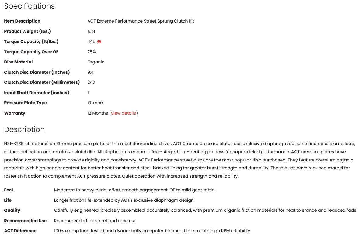 ACT Extreme Performance Street Sprung Clutch Kit SR20DET 445tq