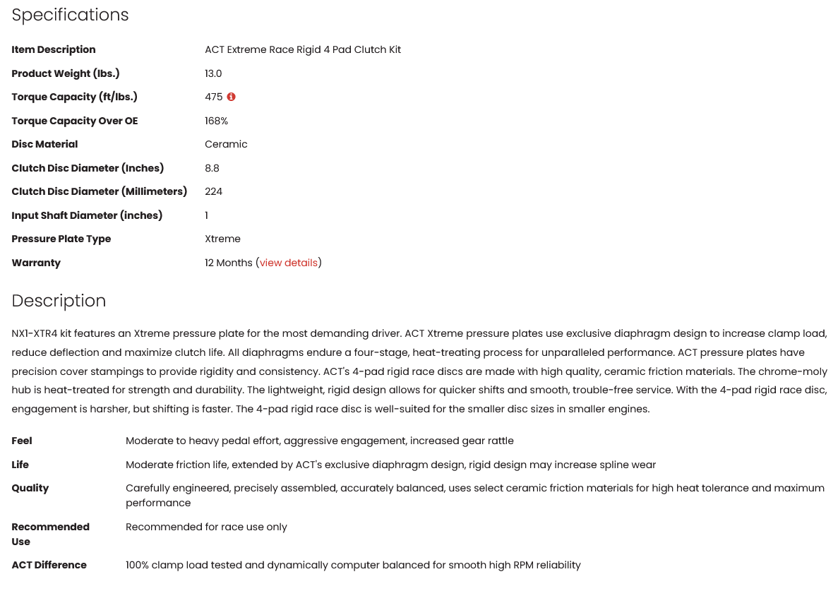 ACT Extreme Race Rigid 4 Pad Clutch Kit KA24E KA24DE 475tq