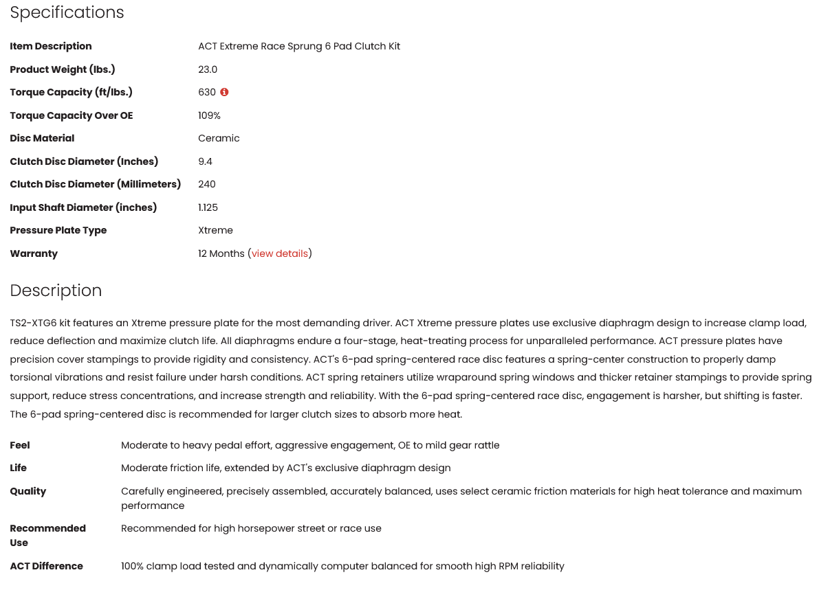 ACT Extreme Race Sprung 6 Pad Clutch Kit 1JZ 2JZ R154 W58 630tq