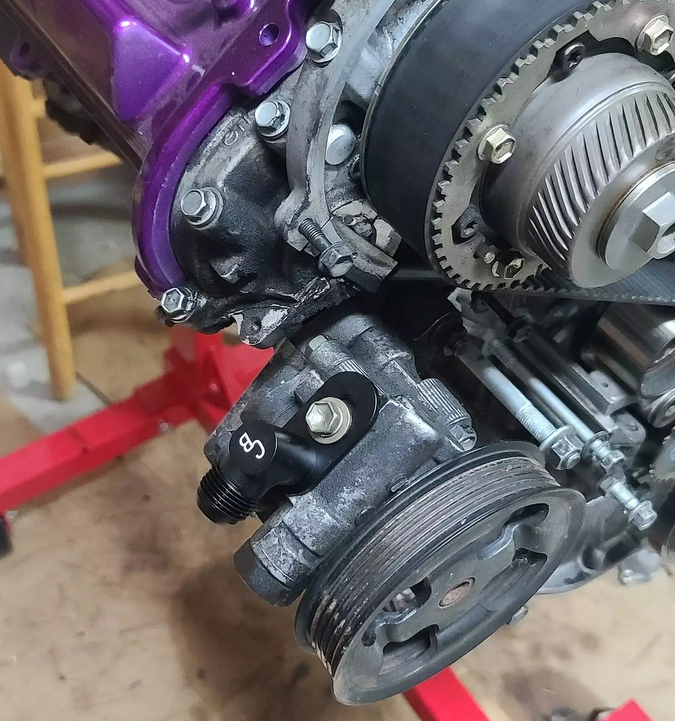 Chase Bays 1JZ/2JZ/BEAMS 10AN Power Steering Pump Feed Adapter - V2