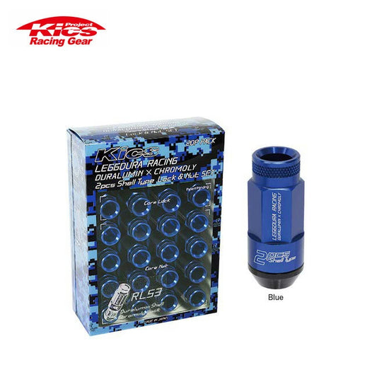 Project Kics Leggdura Racing Lug Nut 53mm Open-End 16 Pcs + 4 Locks 12x1.25 Blue