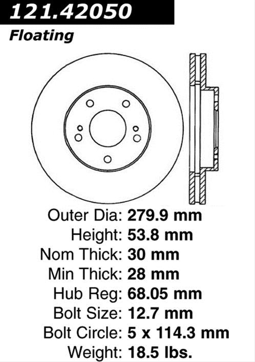 Centric 300ZX Z32 / Skyline  (5 Lug conversion) Front Rotor - SINGLE