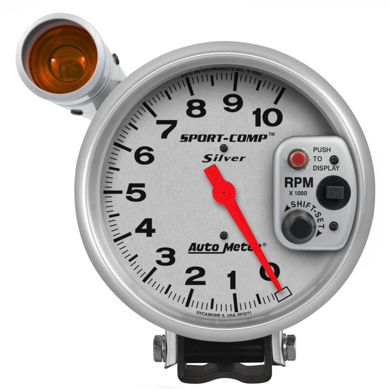 Autometer Sport-Comp 5 inch 10K RPM Shift Light Silver Tach Gauge