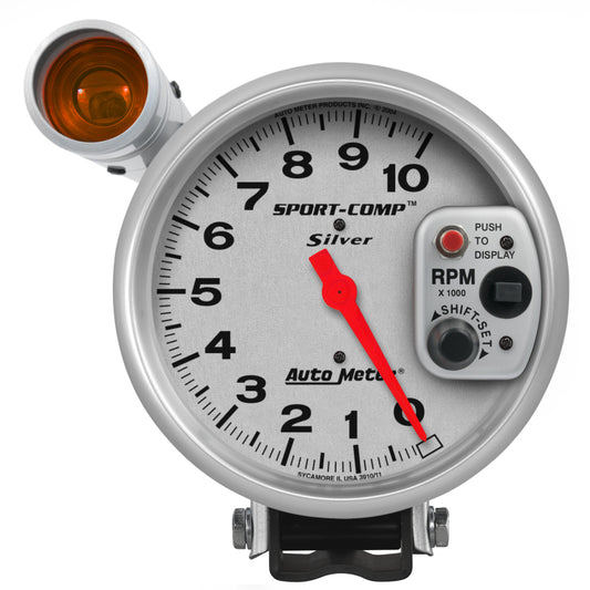 Autometer Sport-Comp 5 inch 10K RPM Shift Light Silver Tach Gauge