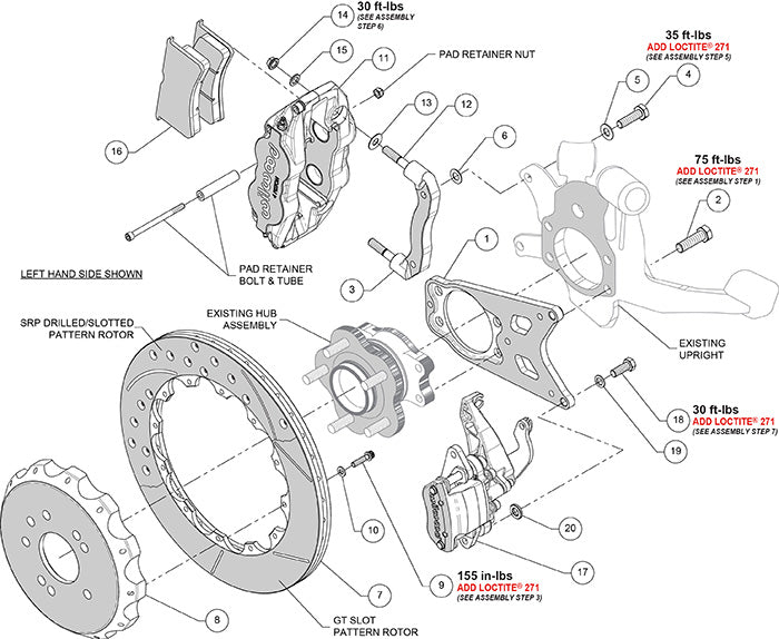 Wilwood 89-98 240SX FNSL4R/MC4 Rear Parking BBK w/ 13.50in Slotted Rotors - Red