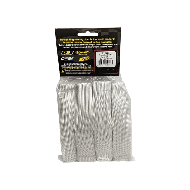 DEI Protect-A-Boot Spark Plug Wire Protector Kit - 4 Cylinder Kit - Silver