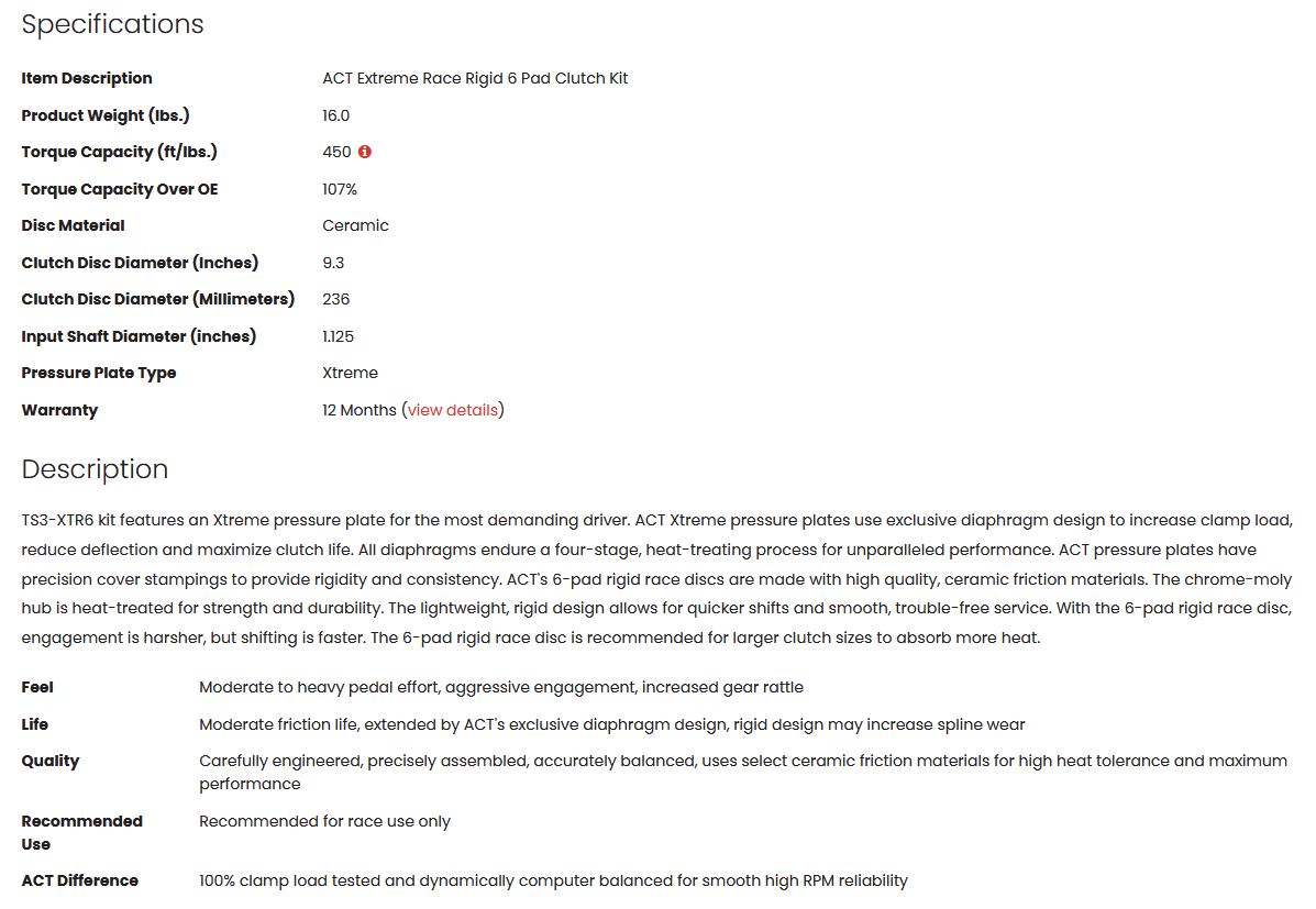 ACT Extreme Race Rigid 6 Pad Clutch Kit 2JZ (non turbo) 450tq