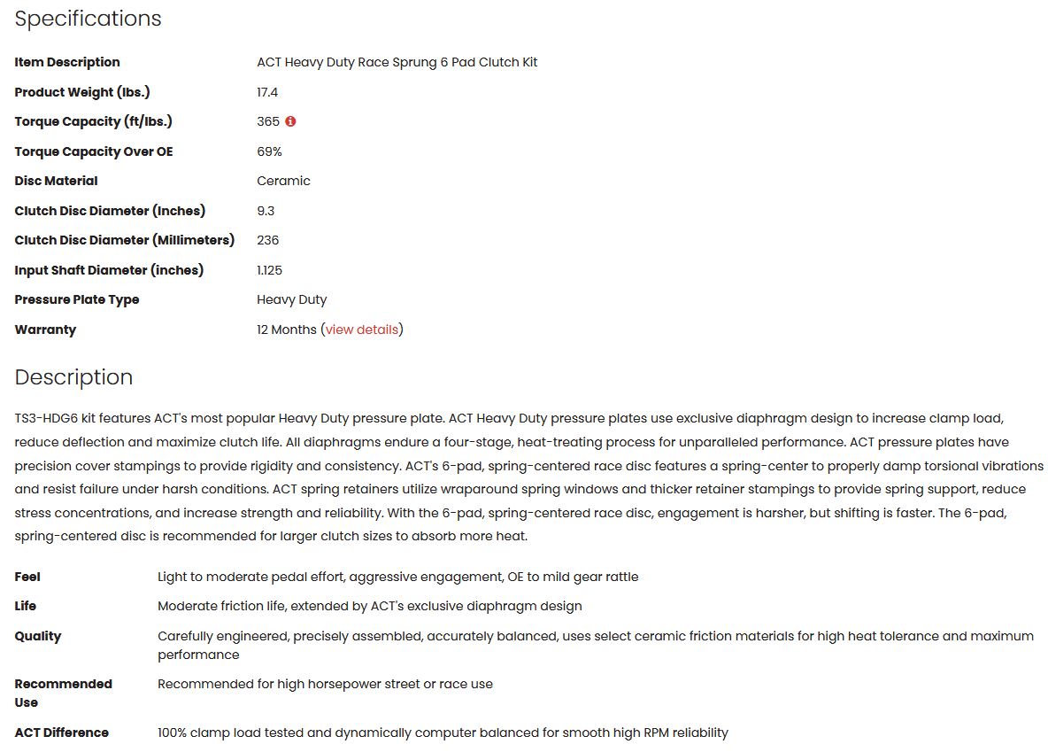 ACT Heavy Duty Race Sprung 6 Pad Clutch Kit 2JZ (non turbo)