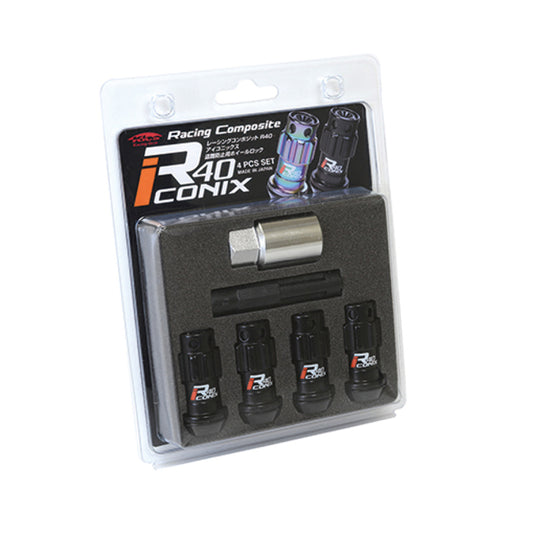Project Kics 12x1.25 R40 Iconix Black Lug Nut Lock Set - 4pcs