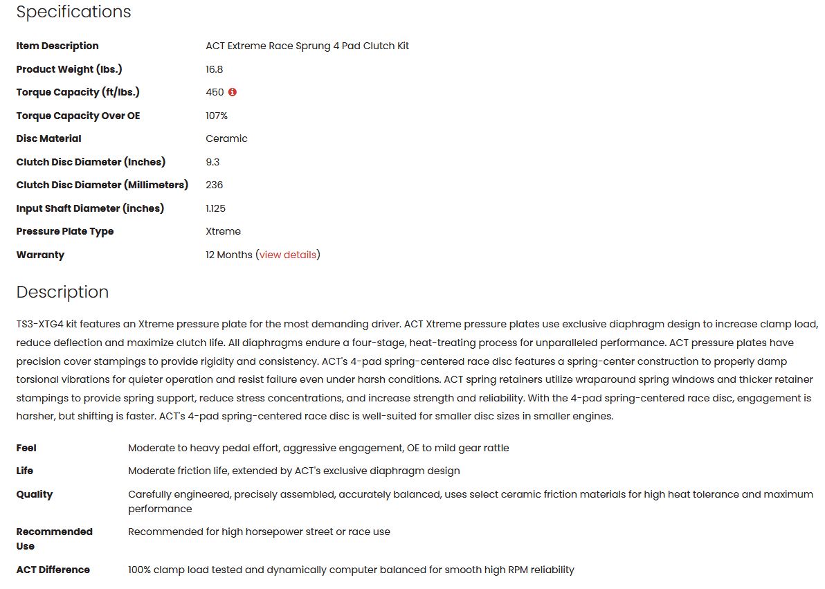 ACT Extreme Race Sprung 4 Pad Clutch Kit 2JZ (non turbo) 450tq