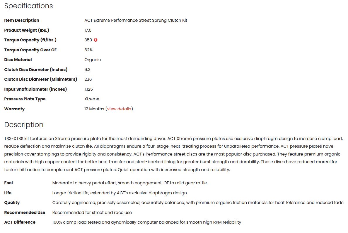 ACT Extreme Performance Street Sprung Clutch Kit 2JZ (non turbo) 350tq