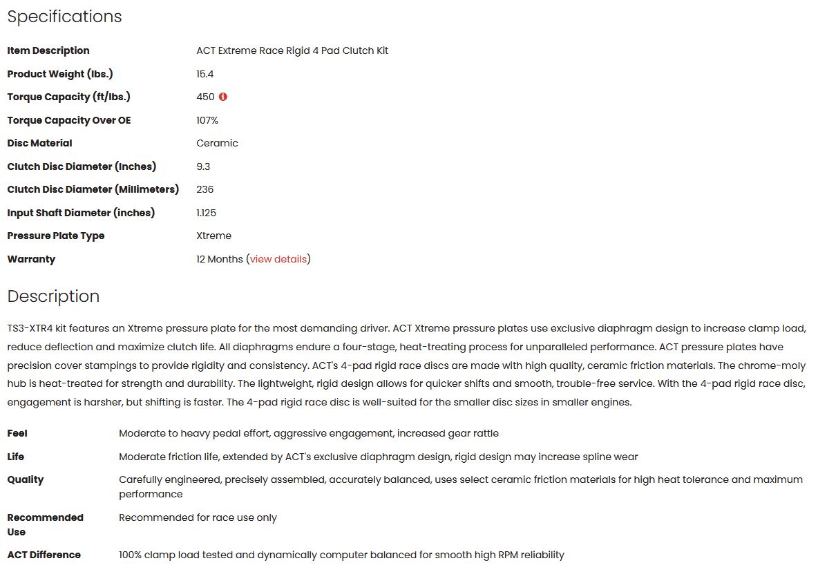 ACT Extreme Race Rigid 4 Pad Clutch Kit 2JZ (non turbo) 450tq