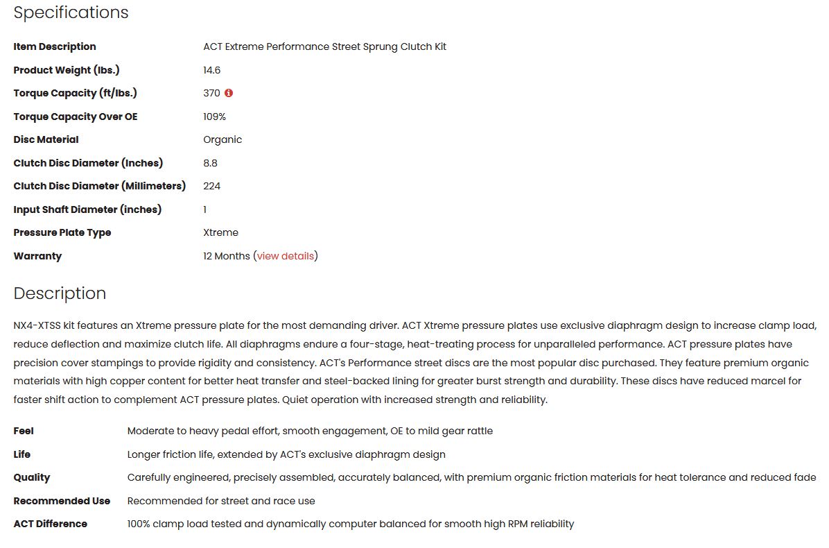 ACT Extreme Performance Street Sprung Clutch Kit 240sx KA24DE 370tq