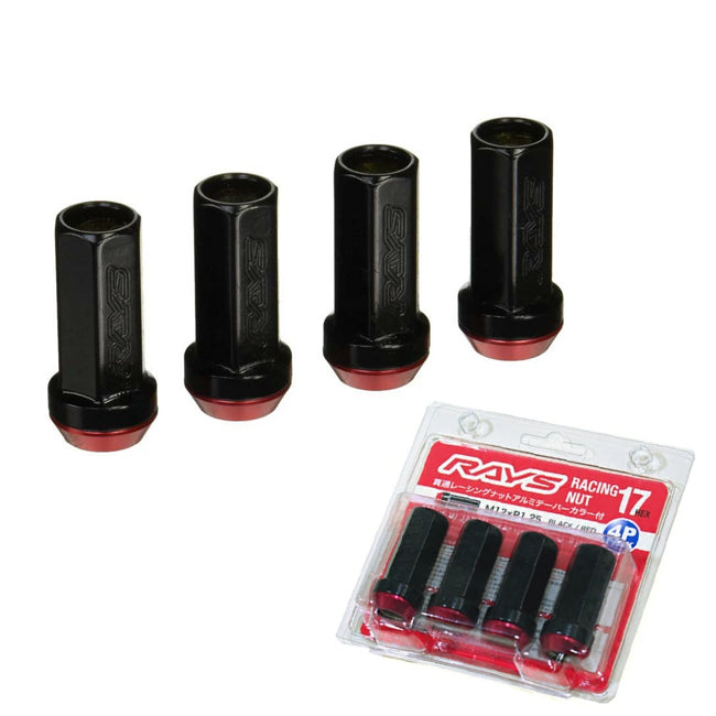 Rays 17 Hex Racing 2-Pieces Open End Lug Nut - 12x1.25 - Black/Red (4pcs)