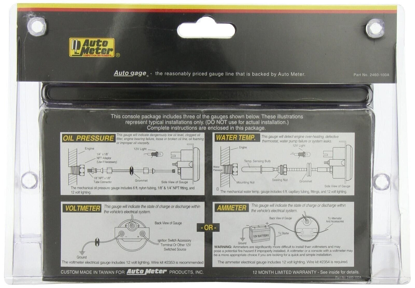Autometer AutoGage 3 Gauge Console 52mm Mechanical Oil Press/ Volts / Water Temp F