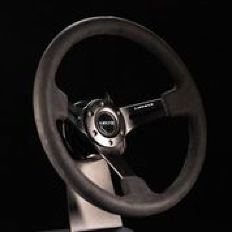 NRG Reinforced Steering Wheel 350mm / 3in. Deep Black Leather w/ Alcantara