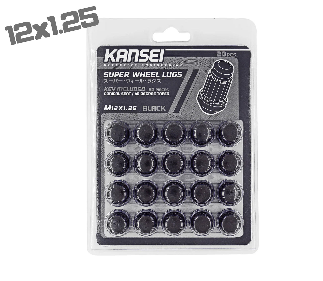 Kansei Spline Acorn Steel Lug Nuts M12x1.25 - Black