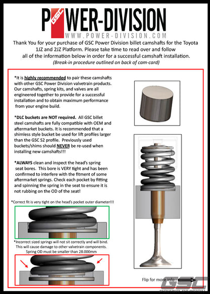 GSC Power Division S3 Camshafts 294/294 Billet - 2JZ GTE
