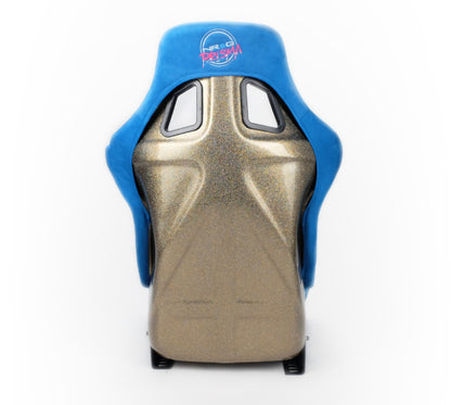 NRG FRP Bucket Seat ULTRA Edition Blue Alcantara / Gold Glitter Back - Large
