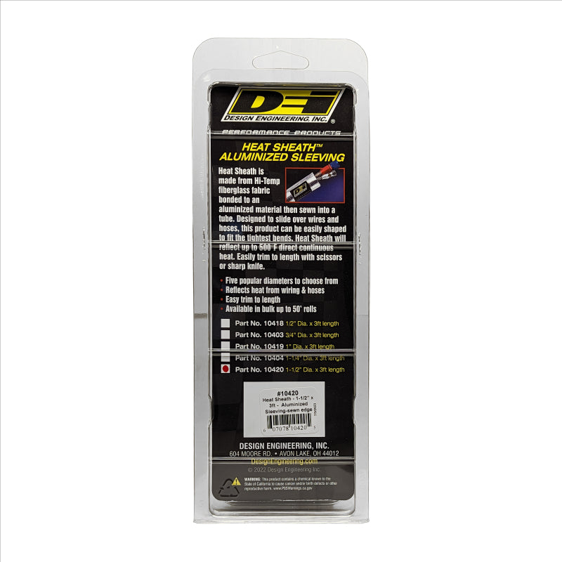 DEI Heat Sheath 1-1/2in I.D. x 3ft - Aluminized Sleeve - Sewn Edge