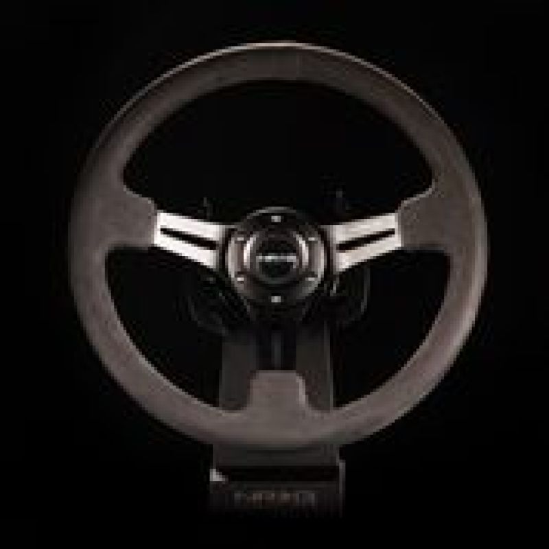 NRG Reinforced Steering Wheel 350mm / 3in. Deep Black Leather w/ Alcantara