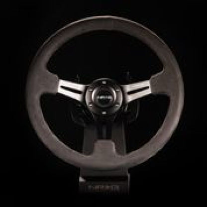 NRG Reinforced Steering Wheel 350mm / 3in. Deep Black Leather w/ Alcantara