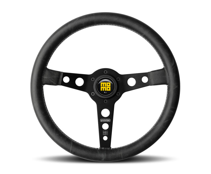 Momo Prototip 350 mm Heritage Steering Wheel - Leather/Black Spokes