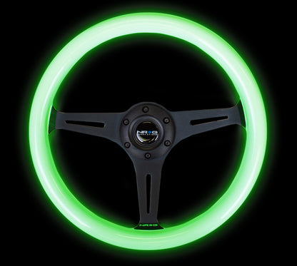 NRG Classic Wood Grain Steering Wheel 350mm - Glow-N-The-Dark Green