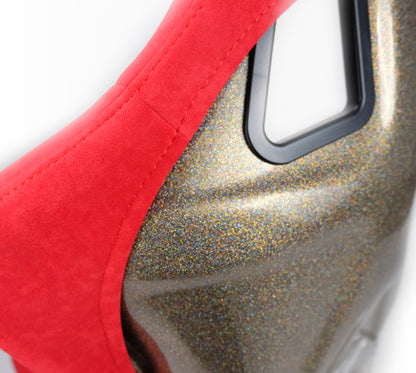 NRG FRP Bucket Seat ULTRA Edition Red Alcantara / Gold Glitter - Large